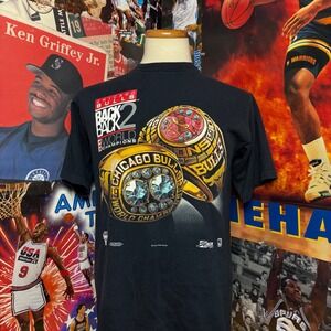 Vintage Chicago Bulls Back 2 Back World Champions Rings NBA‎ T Shirt Sz Large